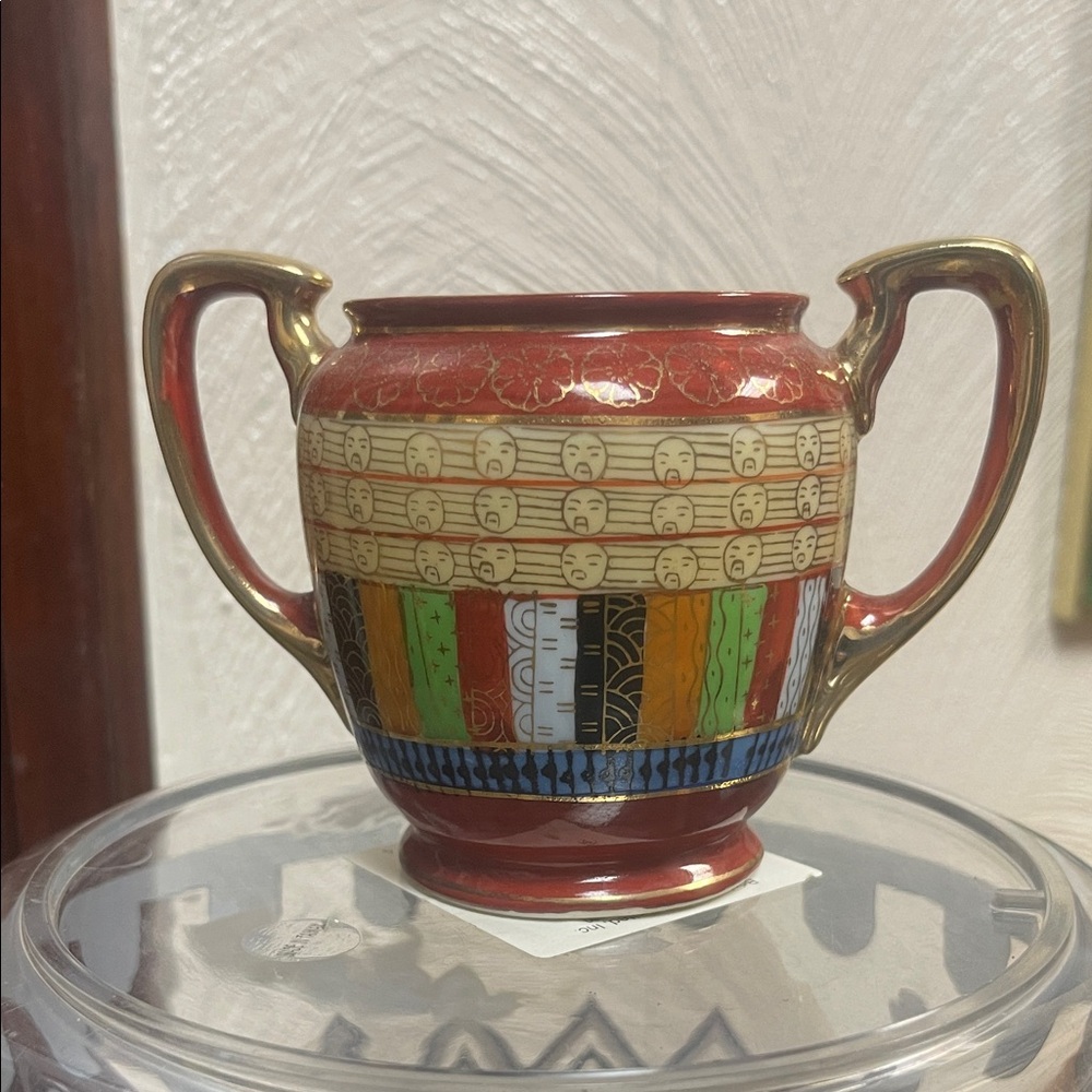 Elegant Vintage Multicolor Ceramic Vase with Gold Accents